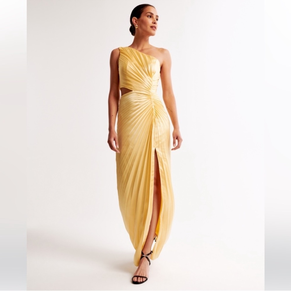 Abercrombie & Fitch Pleated Yellow One-Shoulder Dress